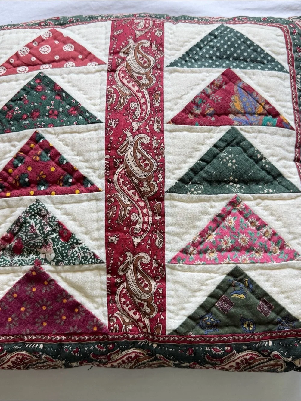 Vintage Quilted Patchwork Pillow 16x16 Paisley Floral Cottage Farmhouse Decor